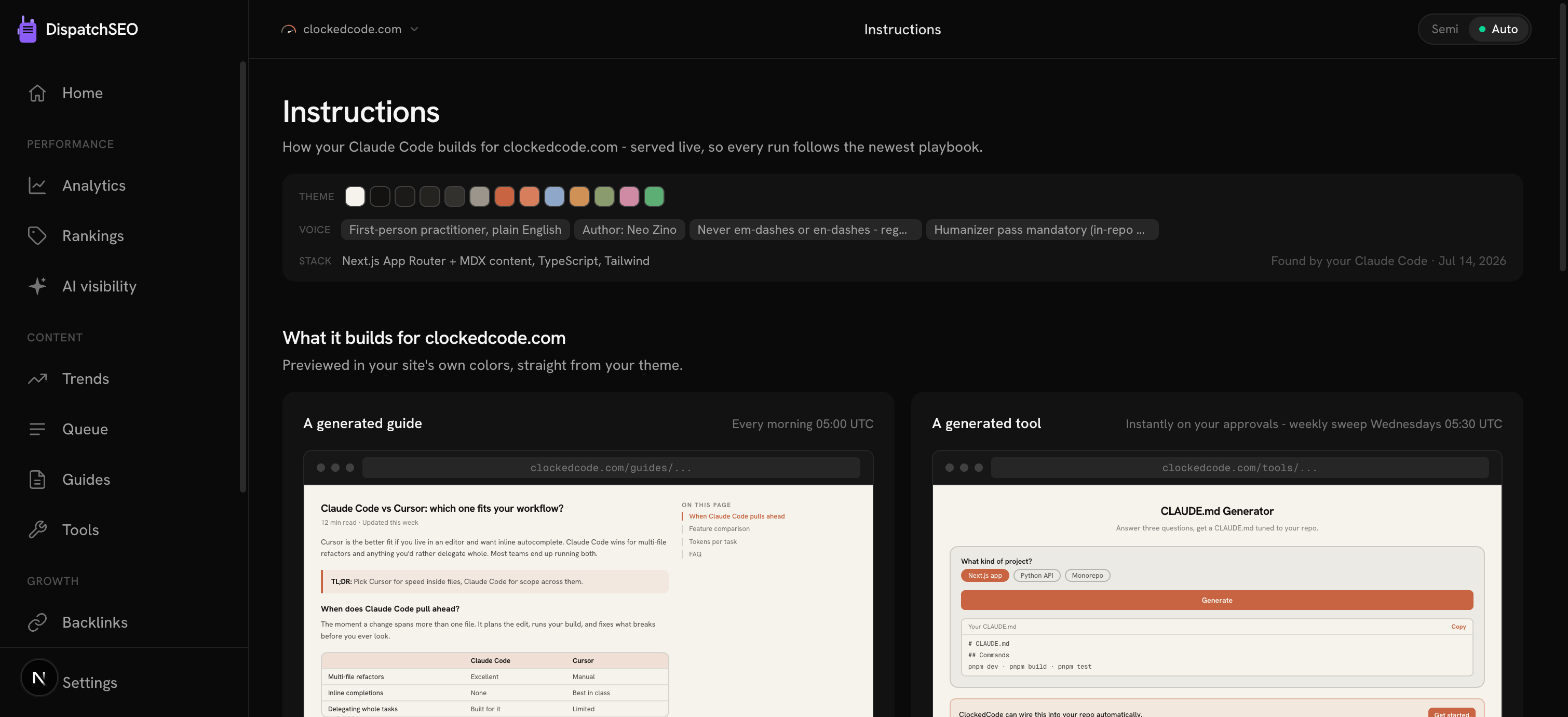 The Instructions page: the live playbook text the agent follows, editable as house rules